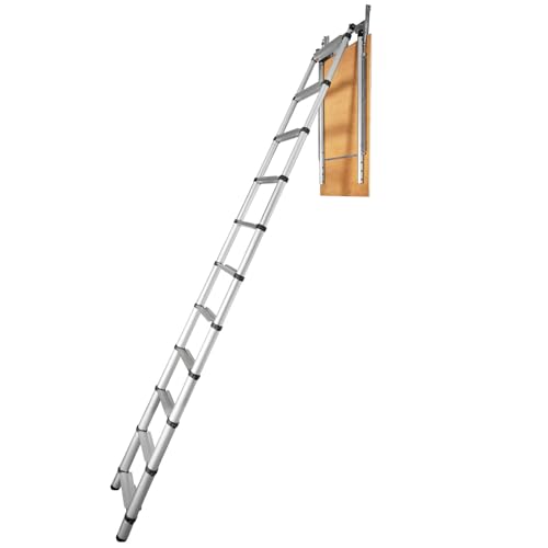VEVOR Teleskopleiter 158,8 kg Stehleiter 11 Stufen Installationshöhe von 300 bis 320 cm Klappleiter Aluminium + Holz Ausziehleiter mit Einer vollautomatischen Sicherheitsverriegelung Dachbodenleiter von VEVOR