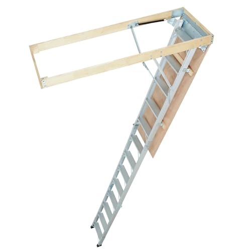 VEVOR Teleskopleiter 158,8 kg Stehleiter 12 Stufen Installationshöhe von 290 bis 300 cm oder 341 bis 366 cm Klappleiter Aluminium + Holz Haushaltsleiter mit hydraulisch gedämpftem Abstiegsdesign von VEVOR