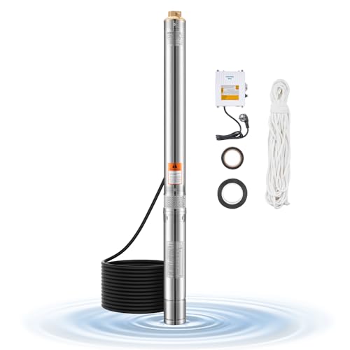 VEVOR Tiefbrunnenpumpe, 550 W Ausgangsleistung, 65 L/min Durchfluss, 64 m Förderhöhe, mit 20 m Kabel, externer Steuerkasten, Edelstahl-Wasserpumpe, für industrielle Bewässerung und Heimgebrauch, IP68 VEVOR Tiefbrunnenpumpe, 550 W Ausgangsleistung, 65 L/min Durchfluss, 64 m Förderhöhe, mit 20 m Kabel, externer Steuerkasten, Edelstahl-Wasserpumpe, für industrielle Bewässerung und Heimgebrauch, IP68 von VEVOR