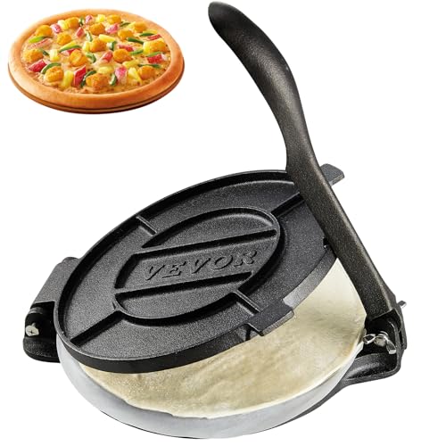 VEVOR Tortilla-Presse, 20 cm Taco Presse, Robuste Gusseisen-Tortilladora-Presse, Vorgewürzte Tortilla Maker Tortilla Hersteller mit 100 Stk. Pergamentpapier, Teigmaschine für Mehl-Tortilla, Schwarz von VEVOR