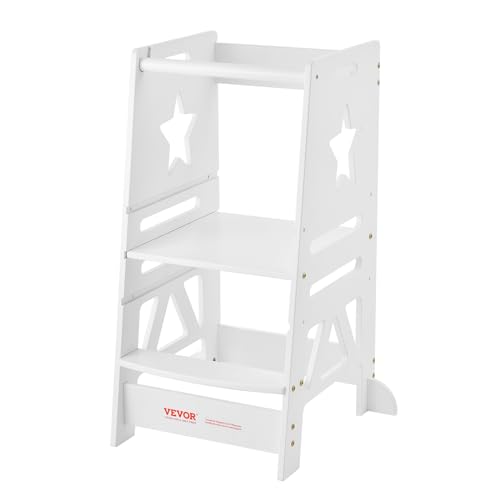 VEVOR Tower Step Stool, 3-Level Height Adjustable Toddler Step Stools for Kids, Kitchen Stool Helper, Bamboo Standing Tower Learning Stool with Safety Rail for Kitchen Counter Bathroom, 350LBS, White VEVOR Tower Step Stool, 3-Level Height Adjustable Toddler Step Stools for Kids, Kitchen Stool Helper, Bamboo Standing Tower Learning Stool with Safety Rail for Kitchen Counter Bathroom, 350LBS, White von VEVOR