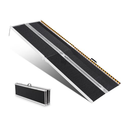 VEVOR Tragbare Rollstuhlrampe, 2,13 m, 363 kg Tragkraft, rutschfeste Aluminium-Klappschwellenrampe, faltbare Rollstuhlrampe für Mobilitätsroller, Behindertenrampe für Hausstufen, Treppen, Türen, Bords von VEVOR