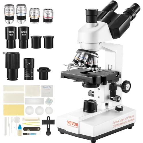 VEVOR Trinokulares Mikroskop - 10X, 25X, 4X, 10X, 40X, 100X Objektive, Labor Auflicht Mikroskop - Vergrößerung 40-5000, 100–240 V von VEVOR