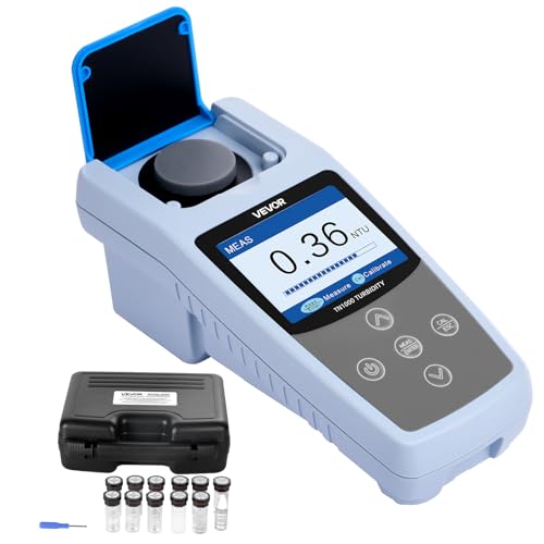 VEVOR Trübungsmessgerät Messbereich 0–1000 NTU, ISO 7027-konform, tragbarer Turbidimeter, schnelles Ablesen, mit Kalibrierlösungen & Probenfläschchen & Tragetasche, für Feld und Anlage von VEVOR