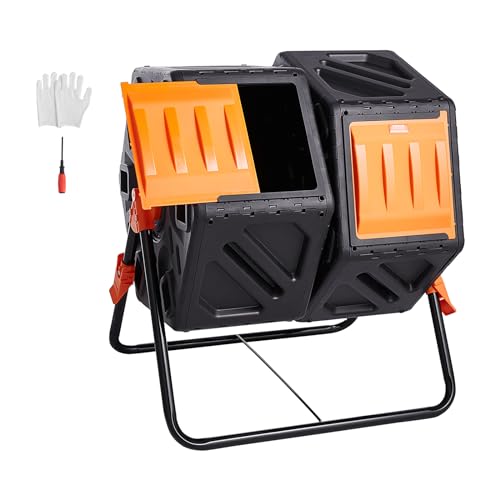 VEVOR Tumbling-Komposterbin Komposter Tumbler 140 L, Trommelkomposter Drehbar Doppelraum Tumbling Komposter 785 x 605 x 795 mm, 40 kg Belastbarer Garten Kompostbehälter inkl. Handschuhe von VEVOR