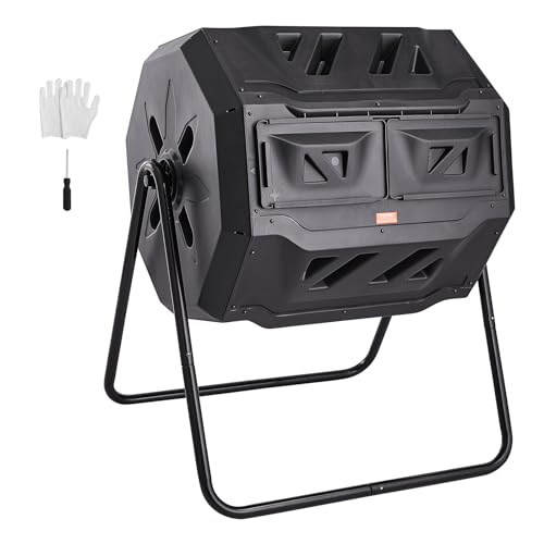 VEVOR Tumbling-Komposterbin Komposter Tumbler 162,7 L, Trommelkomposter Drehbar Doppelraum Tumbling Komposter 735 x 625 x 955 mm, 50 kg Belastbarer Garten Kompostbehälter inkl. Handschuhe von VEVOR