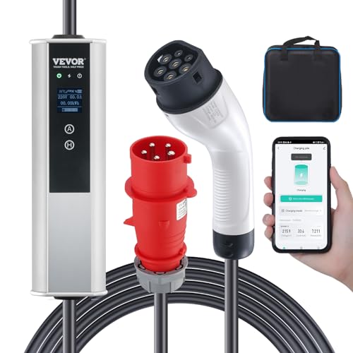 VEVOR Typ2 EV Ladekabel für Elektrofahrzeug 32A Ladegerät mit CEE 32 Stecker Wallbox 7,36kW(einphasig)/22kW(dreiphasig) 7,5m Ladekabel EV Ladestation 4 Stufen der Stromanpassung(16A/20A/24A/32A) von VEVOR