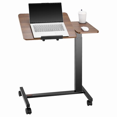 VEVOR Überbetttisch mobiler Beistelltisch mit klappbarer Schreibtischplatte, höhenverstellbarer & winkelverstellbarer Laptoptisch mit Getränkehalter, Betttisch für Büro Arbeitszimmer von VEVOR