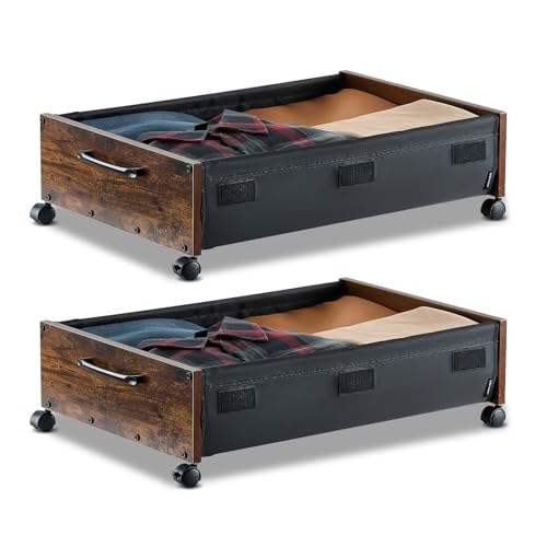 VEVOR Unterbettkommode Unterbettaufbewahrungstasche 2 Stk. rollbar (650 x 460 x 180 mm) Unterbettbehälter mit feststellbaren Rädern, mobile Aufbewahrungsbox für Kleidung Schuhe Schlafzimmer von VEVOR