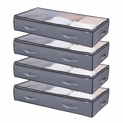 VEVOR Unterbettkommode Unterbettaufbewahrungstasche 4 Stk. (996 x 500 x 180 mm) Unterbettbehälter mit transparenten Deckeln (90 L), Aufbewahrungsbox Organizer für Kleidung Schuhe Schlafzimmer von VEVOR