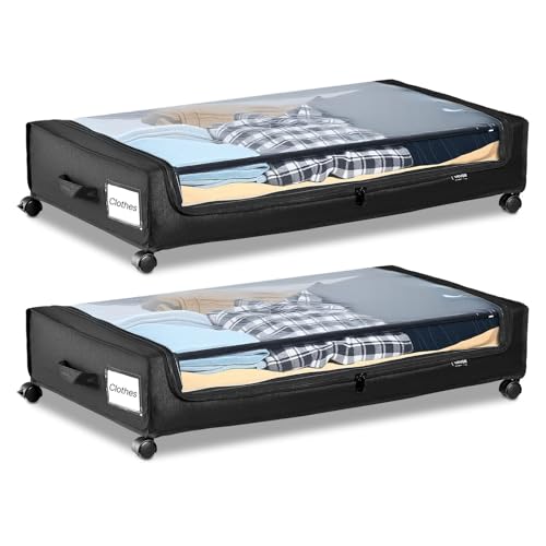 VEVOR Unterbettkommode Unterbettaufbewahrungstasche aus Oxford-Gewebe 2 Stk. rollbar (770 x 470 x 173 mm) Unterbettbehälter mit transparentem Deckel, mobile Aufbewahrungsbox für Kleidung Schuhe von VEVOR