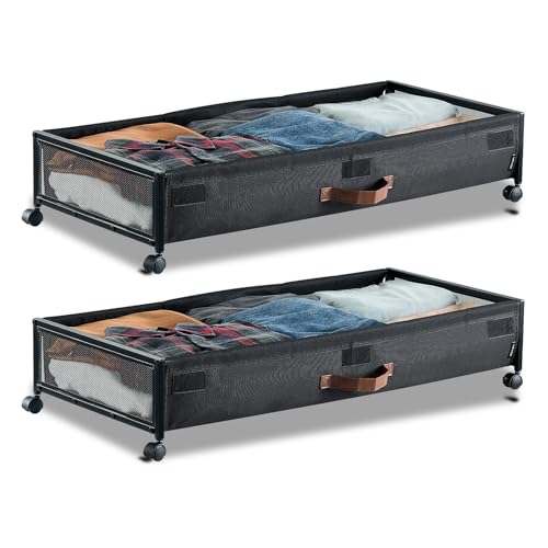VEVOR Unterbettkommode Unterbettaufbewahrungstasche aus Oxford-Gewebe 2 Stk. rollbar (915 x 460 x 185 mm) Unterbettbehälter mit transparentem Deckel, mobile Aufbewahrungsbox für Kleidung Schuhe von VEVOR