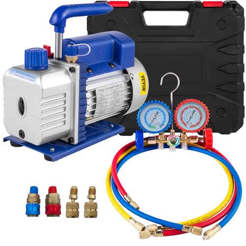 VEVOR 4 CFM Vakuumpumpe 220 V 50 Hz Klimaanlage Unterdruckpumpe Vakuumgeräte Pumpe 1720 U Refrigerant Vacuum Pump, Vakuumgeräte Verteiler-Manometer-Set für Klimaanlage Kfz-Kühlsystemen von VEVOR