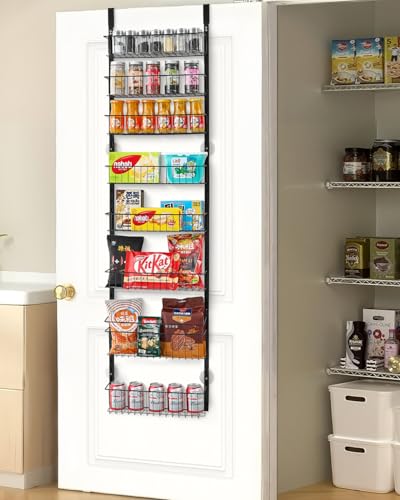 VEVOR Vorratsschrank Speisekammer-Organizer Aufbewahrung über der Tür, 8-stufige Gewürzregale zum Aufhängen aus Stahl, verstellbare Lagerregale für die Wand, für Zuhause Küche Badezimmer, schwarz von VEVOR