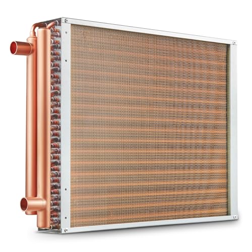 VEVOR Wärmetauscher Wasser-Luft, 45,72 x 50,8 cm mit 3-reihigen 9,53 mm Kupferanschlüssen, 242 Aluminiumlamellen Wärmetauscher für Holzöfen, Heizung und Kühlung im Wohnbereich und Warmluftheizung von VEVOR