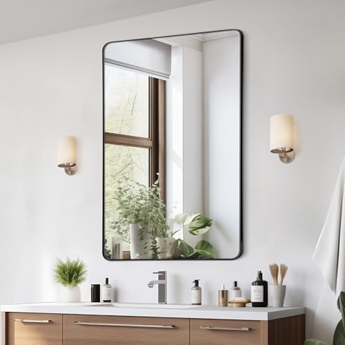 VEVOR Wandspiegel Schminkspiegel Badezimmerspiegel 1220 x 916 x 25 mm schwarzer Rahmen aus Aluminiumlegierung Spiegel mit Z-förmiger Halterung passend für Badezimmer Schlafzimmer Wohnzimmer von VEVOR