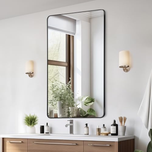 VEVOR Wandspiegel Schminkspiegel Badezimmerspiegel 1524 x 711 x 25 mm rechteckiger Spiegel, schwarzer Rahmen aus Aluminiumlegierung, mit Z-förmiger Halterung für Badezimmer Schlafzimmer Wohnzimmer von VEVOR