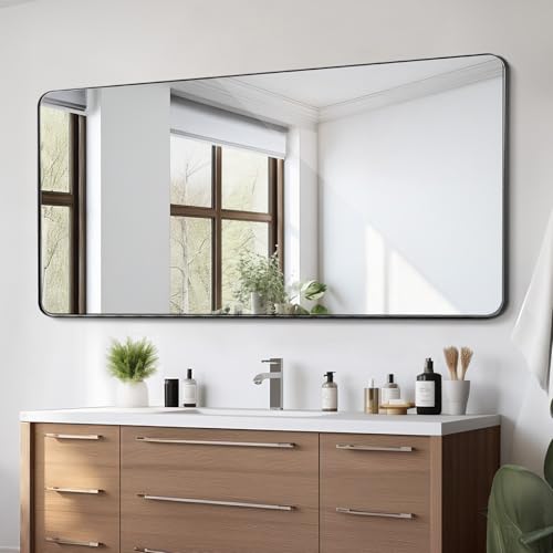VEVOR Wandspiegel Schminkspiegel Badezimmerspiegel 1828 x 915 x 25 mm schwarzer Rahmen aus Aluminiumlegierung Spiegel mit Z-förmiger Halterung passend für Badezimmer Schlafzimmer Wohnzimmer von VEVOR