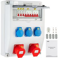 VEVOR Wandverteiler 230V 16A mit 2xSchuko-Steckdosen, 1xAdapter-Buchse 1xCEE-Steckdose 400V 16A Verteilerkästen, 1xCEE-Steckdose 400V 32A von VEVOR