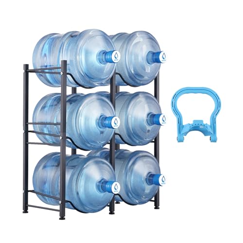 VEVOR Wasserkrughalter mit 3 Ebenen, 5 Gal Wasserflaschenhalter, zweireihiges Wasserflaschenregal aus Eisen für 6 Flaschen, robustes Wasserkrugregal Wasserkrughalter für Küche Büro Wohnzimmer schwarz von VEVOR