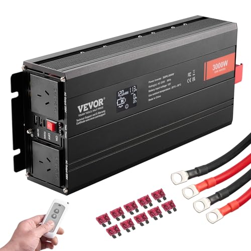 VEVOR Wechselrichter mit Reiner Sinuswelle 3000W DC12V AC 230 V Spannungswandler 2 AC-Steckdosen 2 USB-Anschlüssen 1 Typ-C-Anschluss LCD-Display und Fernbedienung für große Haushaltsgeräte VEVOR Wechselrichter mit Reiner Sinuswelle 3000W DC12V AC 230 V Spannungswandler 2 AC-Steckdosen 2 USB-Anschlüssen 1 Typ-C-Anschluss LCD-Display und Fernbedienung für große Haushaltsgeräte von VEVOR