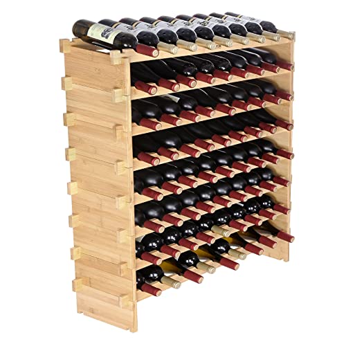 VEVOR Weinregal Weinständer für 72 Flaschen, BambusßFlaschenregal mit 8 Fächern, Stapelbar Vintage Weinständer Metall für Keller, Bar, Lagerraum usw. Flaschenhalter Weinflaschenregal 80 kg Belastbar von VEVOR