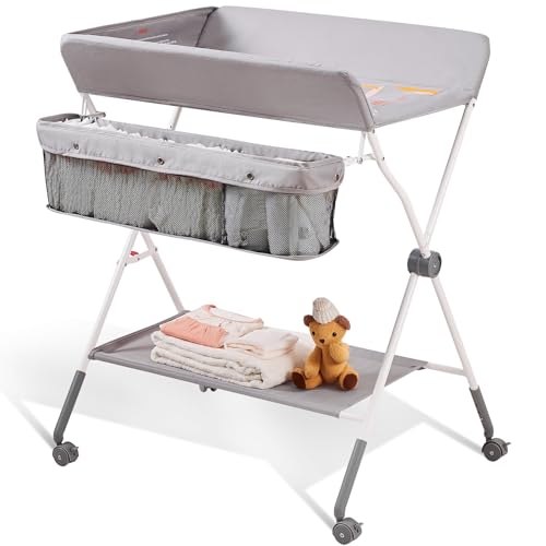 VEVOR Wickelkombi Klappbare Wickelkommode, Mobiler Wickeltisch Wickelwagen, Grau Wickeltisch mit Wickelauflage, Sicherheitsgurt, Platzsparend & Stabil, Klappbares Wickelregal 15 kg Tragfähigkeit VEVOR Wickelkombi Klappbare Wickelkommode, Mobiler Wickeltisch Wickelwagen, Grau Wickeltisch mit Wickelauflage, Sicherheitsgurt, Platzsparend & Stabil, Klappbares Wickelregal 15 kg Tragfähigkeit von VEVOR