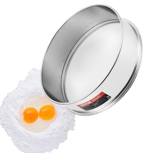 VEVOR Mehlsieb mit feiner Masche, 12 Maschen Mehlsieb, 304 Edelstahl feinmaschiges Sieb in Lebensmittelqualität, feinmaschiges Sieb zum Backen, Maschengrößen für Mungobohnen, Mehl, Perlenpulver von VEVOR