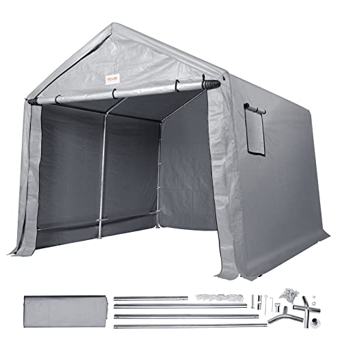 VEVOR Zeltgarage 213,4 x 365,8 x 224,3 cm Garagenzelt aus verzinkten Stahlstangen und Einer dreischichtigen 240G-PE-Abdeckung Lagerzelt Carport 168 x 113 x 185 cm Zelttürgröße Gerätezelt Grau von VEVOR