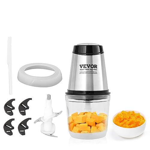 VEVOR Zerkleinerer Elektrisch Küchenmaschine Fleischwolf 300 W Multizerkleinerer, 600 mL Füllkapazität Standmixer,Mini Universalzerkleinerer für Fleisch, Zwiebeln, Babynahrung, Obst, Gemüse von VEVOR