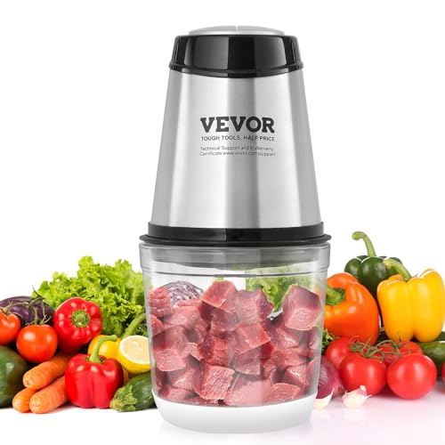 VEVOR Zerkleinerer Elektrisch Küchenmaschine Fleischwolf 300 W Multizerkleinerer, 600 mL Füllkapazität Standmixer,Mini Universalzerkleinerer für Fleisch, Zwiebeln, Babynahrung, Obst, Gemüse von VEVOR