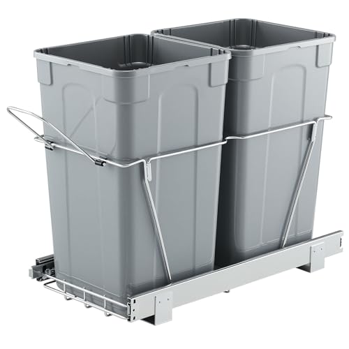VEVOR ausziehbarer Mülleimer 27 Qt + 27 Qt für Küchenschränke, doppelter Mülleimer unter der Spüle, untermontierter Abfallbehälter, mit robustem Vollauszug-Schiebesystem aus Metall & Griff von VEVOR