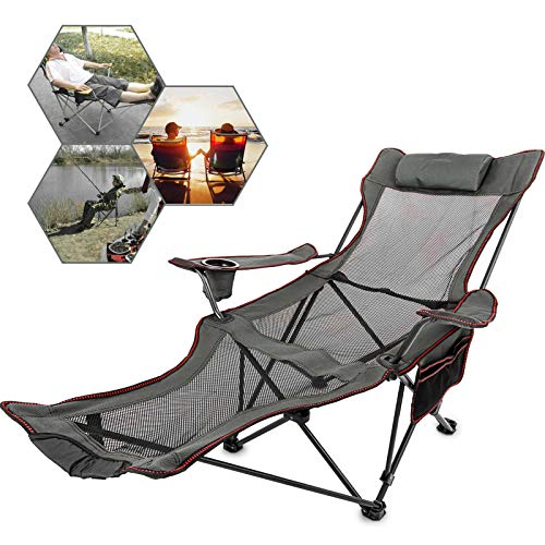 VEVOR campingstuhl klappbar mit Fußstütze campingstuhl faltbar Grau Gartenstuhl mit Fußableger 168 x 56 x 69 cm Gartenstuhl mit Fußableger 150 kg von VEVOR