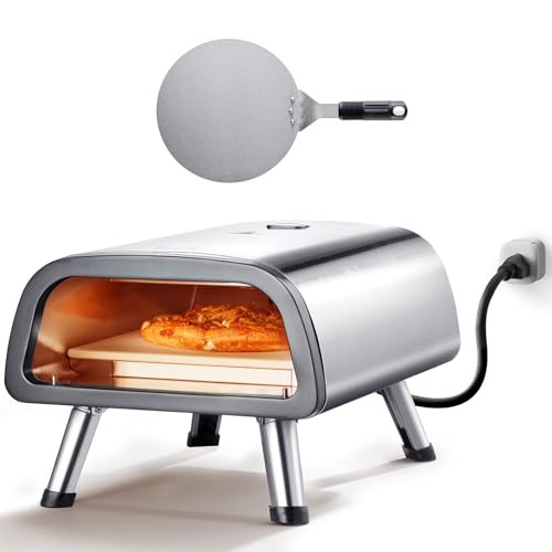 VEVOR elektrischer Pizzaofen Backofen 305 mm, Pizzamaker aus Edelstahl mit Pizzastein, Spatel, Doppelknopf, heizt bis zu 427 °C auf, Mehrzweck-Pizzaofen zum Backen von Brezeln im Restaurant zu Hause von VEVOR