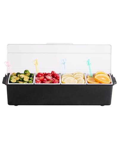 VEVOR gekühlter Gewürzbehälter Zutatenbehälter mit 4 Fächern (800 ml x 4) Präsentationsständer mit Deckel Pizzastation Pizza Belagstation Obstschachtel Servieren von Tacos Salat Obst von VEVOR