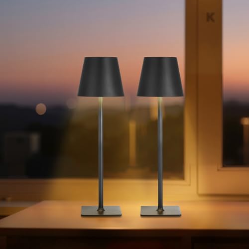 VEVOR kabellose Tischlampe Tischleuchte (2 Stk.) mit 5200 mAh eingebauter wiederaufladbarer Akku, 3-farbiges stufenloses Dimmen, 3000–6500 K Farbtemperatur, Schreibtischleuchte Schwarz von VEVOR