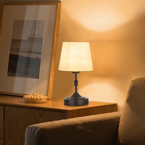 VEVOR kabellose Tischlampe Tischleuchte mit Stoffschirm & 5200 mAh eingebauter wiederaufladbarer Akku, kleine Schreibtischlampe, dimmbar (3-stufig), Tischleuchte für Schlafzimmer Nachtisch Schwarz von VEVOR