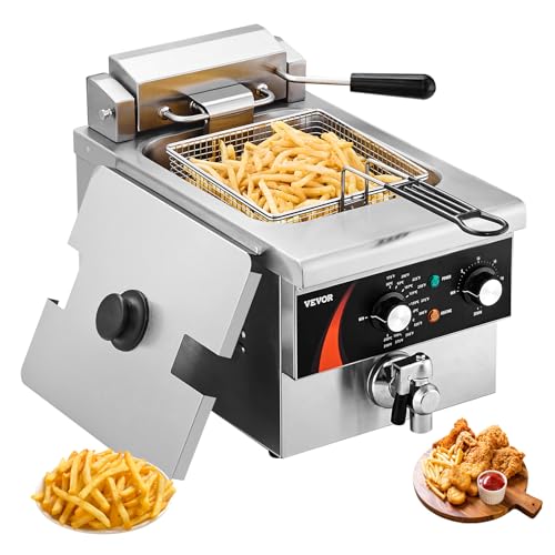 VEVOR kommerzielle Fritteuse, 3000 W elektrische Aufsatzfritteuse mit Korb, 5,9 L Einzelölfritteuse, verdickter Edelstahl, Zeit- & Temperaturkontrolle, für Küche Restaurant Café Restaurant, Silber VEVOR kommerzielle Fritteuse, 3000 W elektrische Aufsatzfritteuse mit Korb, 5,9 L Einzelölfritteuse, verdickter Edelstahl, Zeit- & Temperaturkontrolle, für Küche Restaurant Café Restaurant, Silber von VEVOR