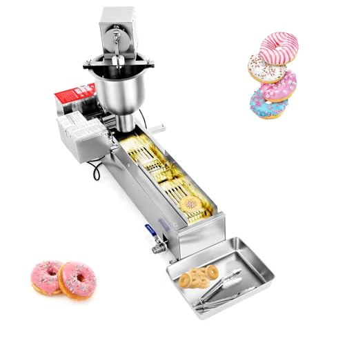 VEVOR kommerzielle automatische Donut Maschine Maker, einreihige Herstellungsausrüstung aus Edelstahl (90 Stk./h) elektrische Donut-Fritteuse mit 3 Formengrößen für Bäckereien Restaurants Café von VEVOR