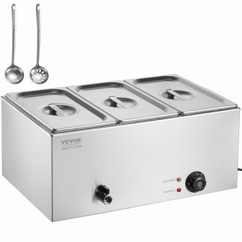 VEVOR kommerzieller Speisenwärmer Speisebehälter 3 x 5.3L Edelstahl Buffetwärmer, elektrische Warmhalteplatte, 1200 W Buffetbehälter Buffet-Wasserbad, Buffet-Bain-Marie, 30–85 °C Temperaturregelung von VEVOR