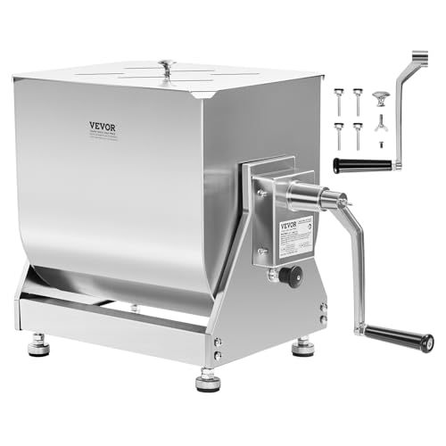 VEVOR manueller Fleischmischer 15 L Fleischverarbeitungsgerät mit Kippbehälter (maximales Mischen von 6,8 kg Fleisch), Fleischmischer Wurstmischer mit Untersetzungsgetriebe, Handmixer für Hackfleisch von VEVOR
