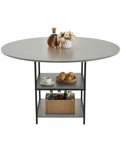 VEVOR runder Esstisch Küchentisch Holztisch (120 cm / 136,1 kg belastbar) für 2–4 Personen, Moderne Freizeittische mit Ablage und Metallbeinen, für Küche zu Hause Wohnzimmer, Grau (nur Tisch) von VEVOR