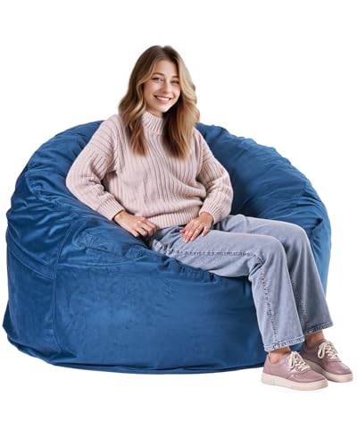 VEVOR runder Sitzsack Sitzkissen Bean Bag Erwachsene (1168 x 1168 x 635 mm) mit abnehmbarem & waschbarem Bezug, gefüllt mit niederländischem Samt & hochdichtem Schaumstoff, für Schlafzimmer Blau von VEVOR