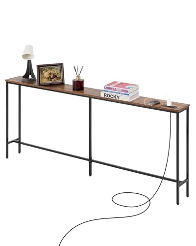 VEVOR schmaler Konsolentisch Eingangstisch (178 cm Länge) mit Steckdosen, 1-stufiger Flurtisch Beistelltisch Sofatisch mit Metallrahmen & Ladestation, für Eingangsbereich Flur Wohnzimmer von VEVOR
