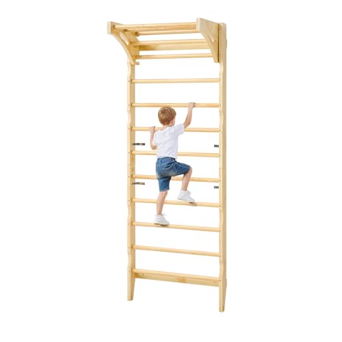 VEVOR schwedische Leiterwand 2 in 1 10-stufiges Kletterspielzeug aus Massivholz 100 kg belastbares Indoor-Klettergerüst mit Klimmzugstange, Wandleiter (220 x 80 x 52 cm) von VEVOR