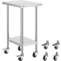 Vevor - Arbeitstisch Edelstahl, Zubereitungstisch 610 x 457 x 954,6 mm, 290 kg Tragkraft, mit 4 Rädern, 3 einstellbaren Höhenstufen, Arbeitstisch zur von VEVOR