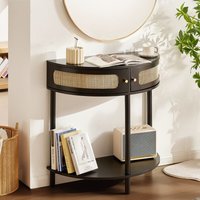 Halbmond-Konsolentisch aus Rattan mit 2 Schubladen, Eingangstisch aus Rattan mit Schiebetür aus natürlichem Rattan, Konsolentisch mit Stauraum für von VEVOR