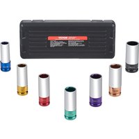 Radmuttern-Schlagsteckschlüsselsatz, metrischer 6-Kant-Tiefsteckschlüsselsatz, 12,7 mm Antrieb, 7 Radmutterngrößen insgesamt 17/19/21/22/23/24/27 mm, von VEVOR