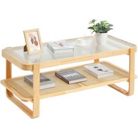 Vevor - Rattan-Couchtisch rechteckiger Kaffeetisch aus geflochtenem Rattanholz mit Tischplatte aus gehärtetem Glas, 115 cm moderner Boho-Couchtisch von VEVOR