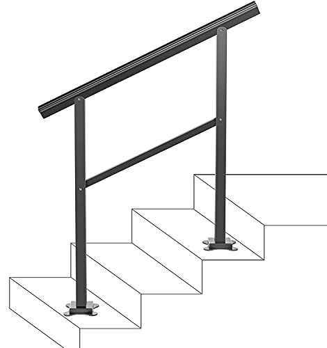 VEVR Handlauf aus Aluminium Treppengeländer 91,4 x 89,5 cm Geländer mit Querstreben Brüstung 75 kg Tragfähigkeit 0-50 Grad Anpassung an Treppe Handlauf Außen Geeignet für 2 bis 3 Stufen Treppe von VEVR